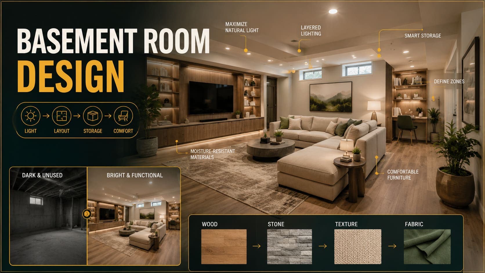 Basement Room Design: Light, Damp and Making It Feel Above Ground