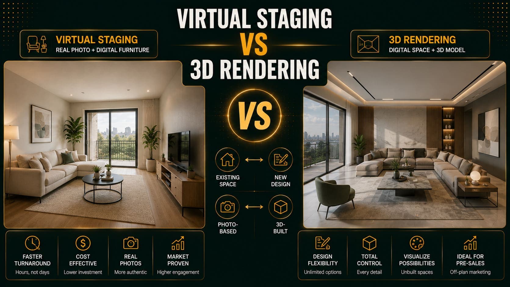 Virtual Staging vs 3D Rendering: Which One Do You Need?